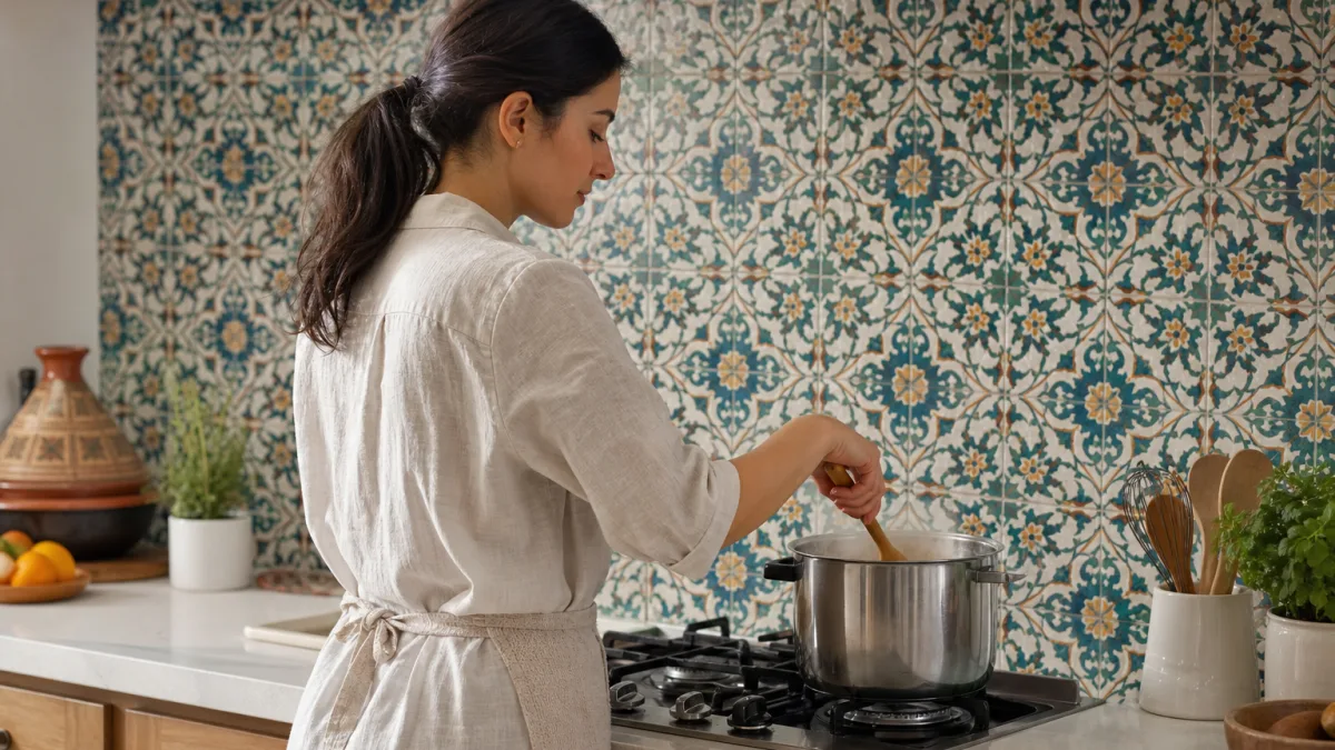 کاشی سنتی مراکشی با طراحی هندسی و لعاب رنگی