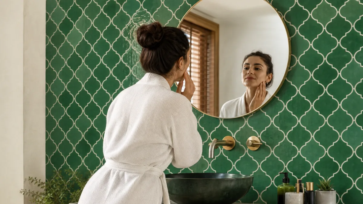 کاشی سنتی سبز لعابدار با ساختار دستساز و پایدار