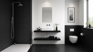 کاشی حمام دستشویی سفید مشکی برای دکور مدرن