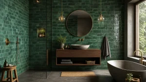 کاشی حمام سبز یشمی با لعاب براق و ابعاد کاربردی