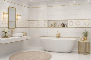 کاشی حمام سفید طلایی تشخیص اصالت لعاب و کیفیت ساخت