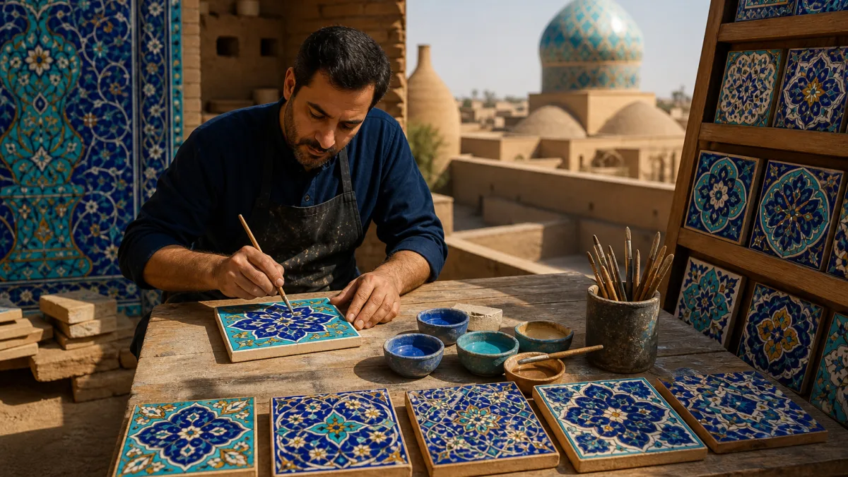 رنگ‌پردازی بومی کاشی سنتی سمنان