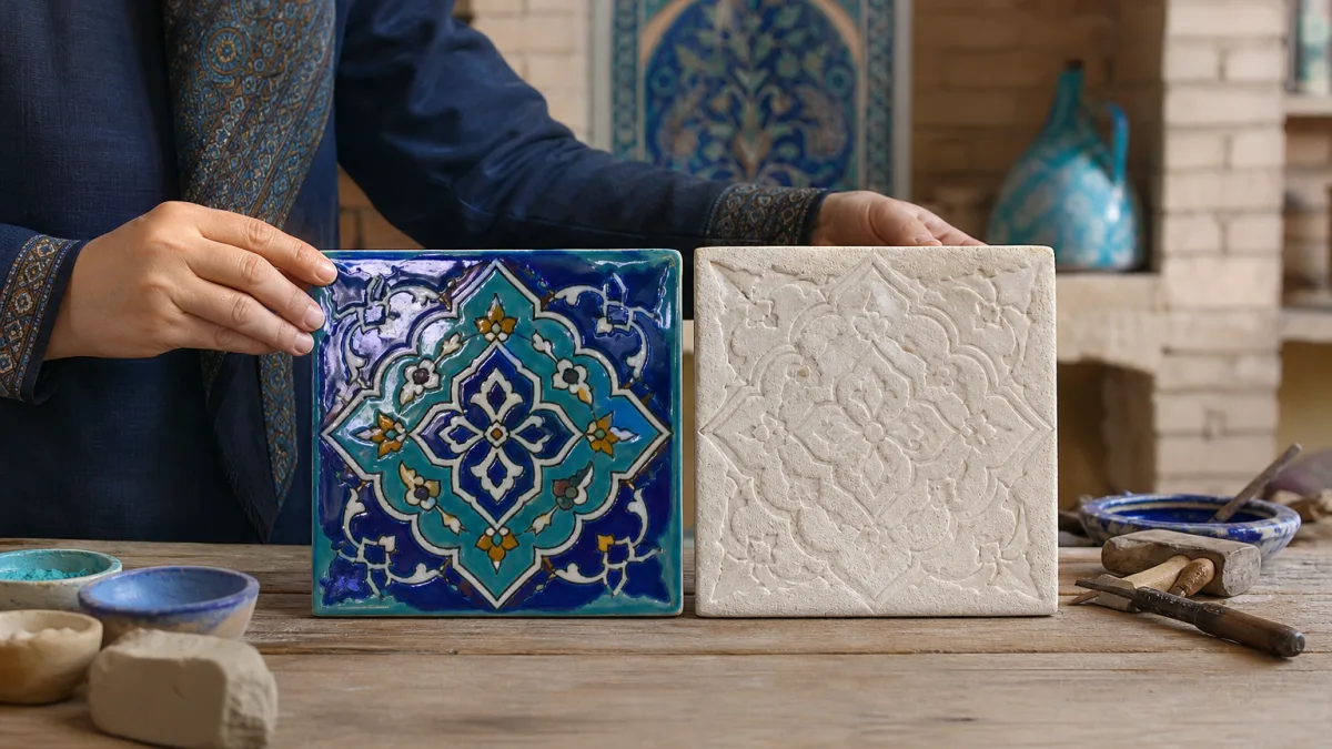رنگ‌پردازی بومی کاشی سنتی سمنان